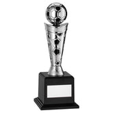 SILVER/BLACK PLASTIC FOOTBALL FIGURE ON BASE - 8.5in